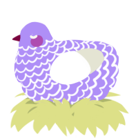 A lilac and white chicken with a lace pattern