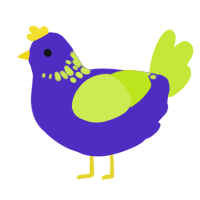 A indigo and lime chicken with a neck-speckle pattern