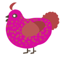 A fuchsia and red chicken with a speckle pattern