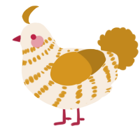 A cream and ochre chicken with a bar pattern