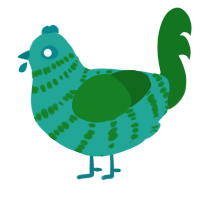 A turquoise and leaf chicken with a bar pattern