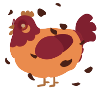 A vermilion and wine chicken with a head pattern