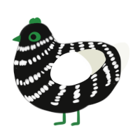 A black and white chicken with a bar pattern