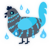 A grey and aqua chicken with a bar pattern