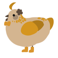 A beige and ochre chicken with a neck-speckle pattern