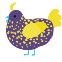 A overcast and yellow chicken with a speckle pattern