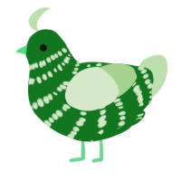 A leaf and gluppy chicken with a bar pattern