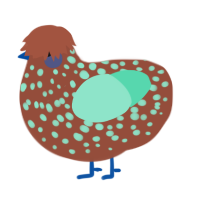 A russet and mint chicken with a speckle pattern