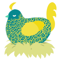 A teal and yellow chicken with a double-lace pattern