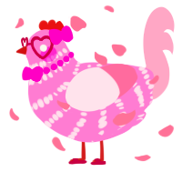 A pink and rose chicken with a bar pattern