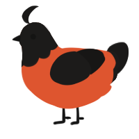 A vermilion and sable chicken with a head pattern