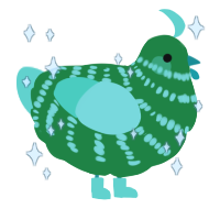 A viridian and mint chicken with a bar pattern