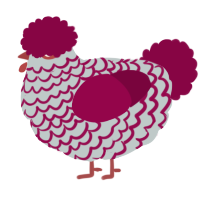 A silver and maroon chicken with a lace pattern