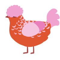 A vermilion and pink chicken with a half-lace pattern