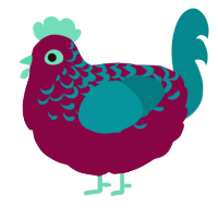 A maroon and teal chicken with a half-lace pattern