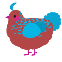A red and cerulean chicken with a half-lace pattern