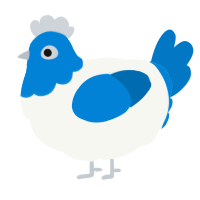 A white and sapphire chicken with a head pattern