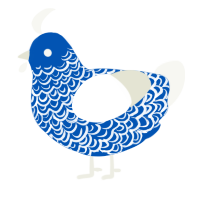 A ultramarine and white chicken with a double-lace pattern