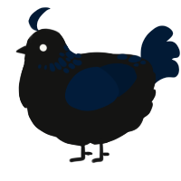 A black and tumblr chicken with a neck-speckle pattern