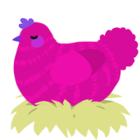 A fuchsia chicken with a bar pattern