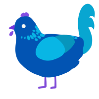 Chicken Leviathan, a ultramarine and cerulean chicken with a neck-speckle pattern