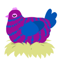 A plum and ultramarine chicken with a bar pattern