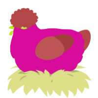 A fuchsia and red chicken
