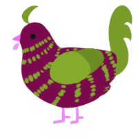 A wine and chartreuse chicken with a bar pattern