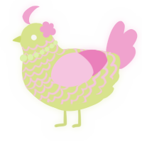 A lemon and pink chicken with a lace pattern