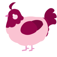 A rose and maroon chicken with a head pattern