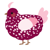 A maroon and rose chicken with a speckle pattern