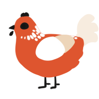 A vermilion and cream chicken with a neck-speckle pattern
