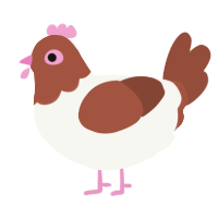 A white and russet chicken with a head pattern