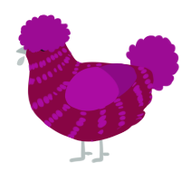 A maroon and plum chicken with a bar pattern