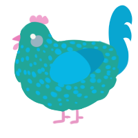 A turquoise and cerulean chicken with a speckle pattern
