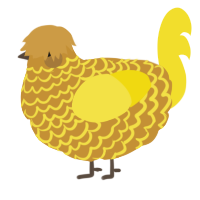 A gold and yellow chicken with a lace pattern