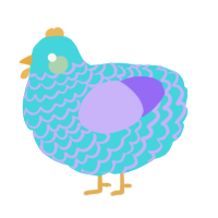 A aqua and lilac chicken with a lace pattern