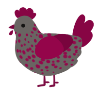 A grey and maroon chicken with a speckle pattern