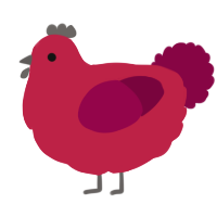 A crimson and maroon chicken