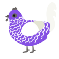 A blurple and white chicken with a lace pattern