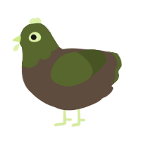 A bark and olive chicken with a head pattern