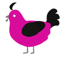 A fuchsia and black chicken