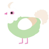 A gluppy and cream chicken with a head pattern