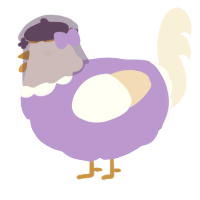 A lilac and cream chicken with a head pattern