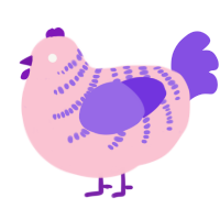 A rose and blurple chicken with a half-bar pattern