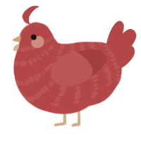 A red chicken with a bar pattern