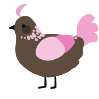 A bark and pink chicken with a neck-speckle pattern