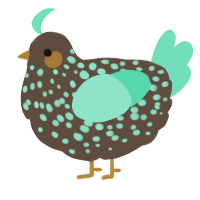 A bark and mint chicken with a speckle pattern