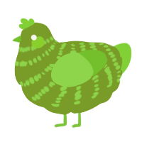 A chartreuse and grass chicken with a bar pattern