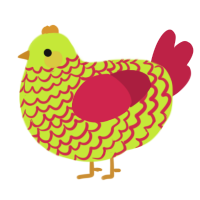A lime and crimson chicken with a lace pattern
